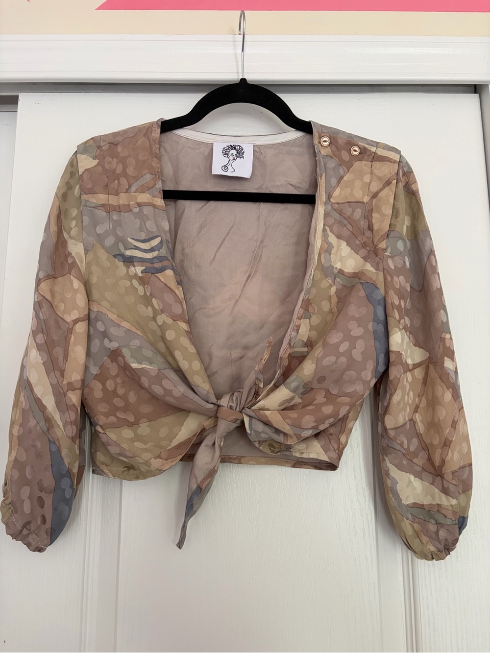 WashingtonAve Tie-Front Crop Blouse in Neutral Multi-Tone